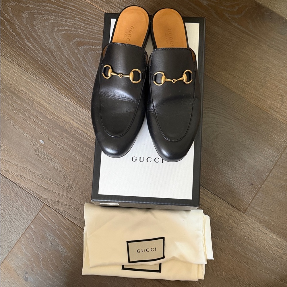 Gucci Princetown Horsebit  Loafer  Mules with Gold Hardware